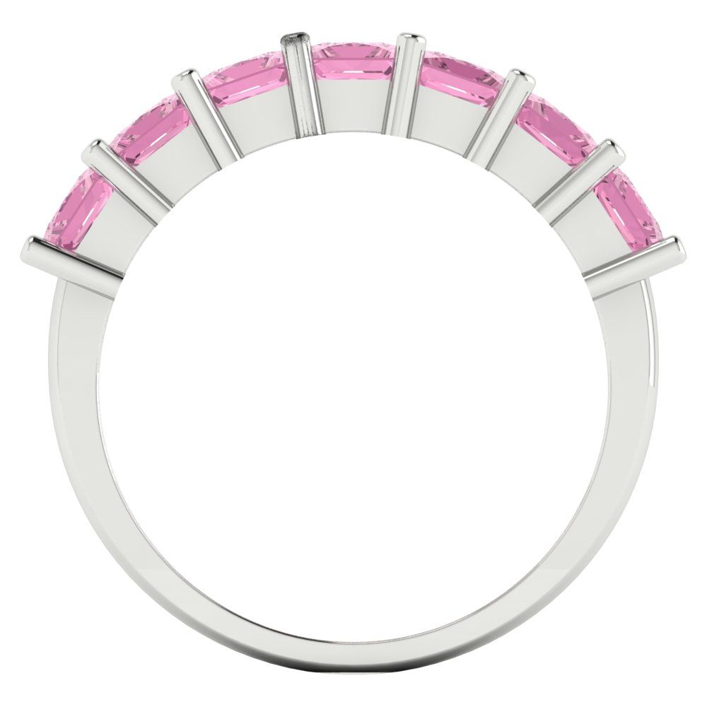 1.75 cttw Simulated Pink Diamond Princess Cut White Gold Eternity Wedding Band
