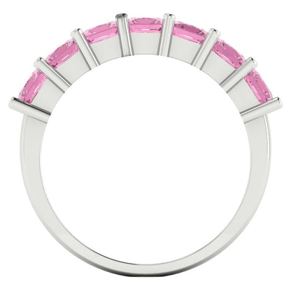 1.75 cttw Simulated Pink Diamond Princess Cut White Gold Eternity Wedding Band