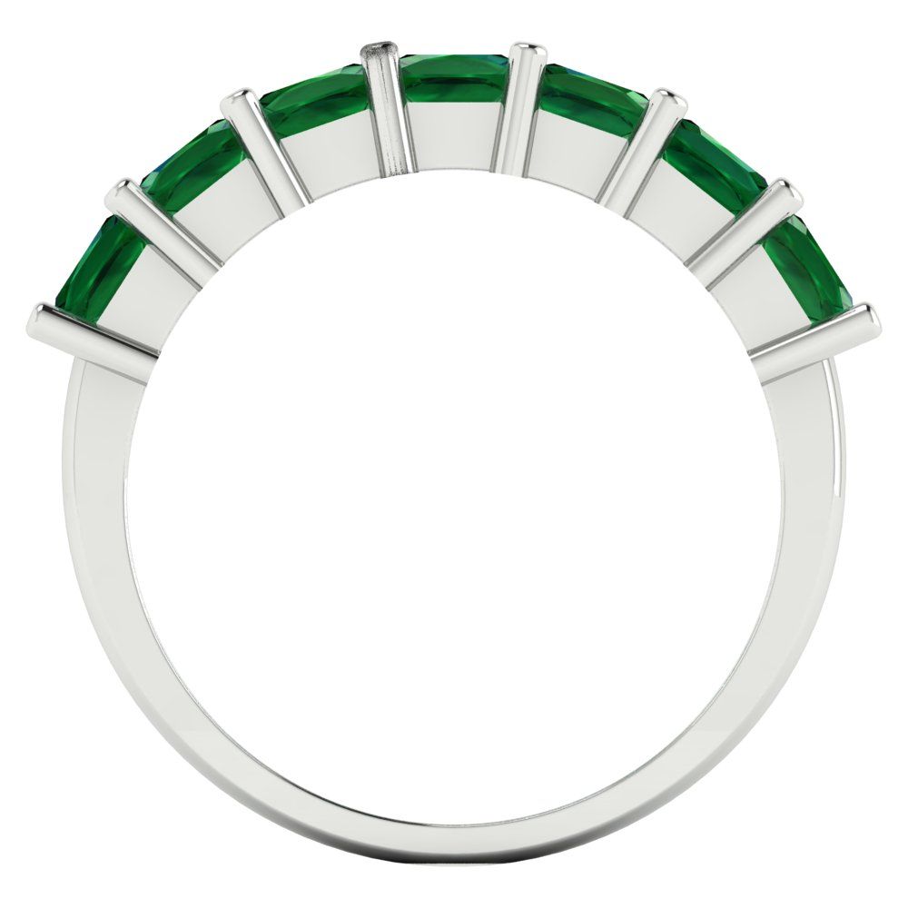 1.75 cttw Simulated Emerald Princess Cut White Gold Eternity Wedding Band
