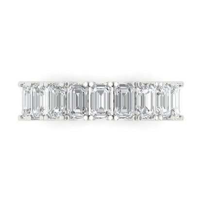 2.61 cttw Simulated Diamond Emerald Cut White Gold Eternity Wedding Band