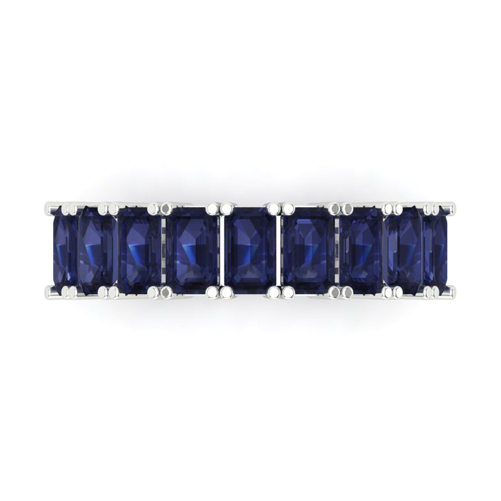 2.61 cttw Simulated Blue Sapphire Emerald Cut White Gold Eternity Wedding Band