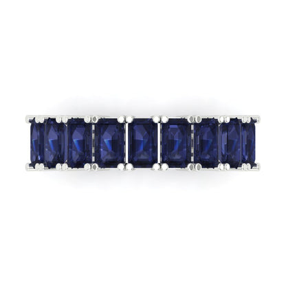 2.61 cttw Simulated Blue Sapphire Emerald Cut White Gold Eternity Wedding Band