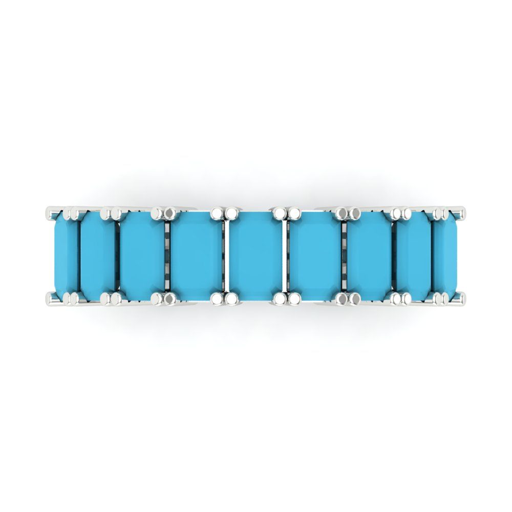 2.61 cttw Simulated Turquoise Emerald Cut White Gold Eternity Wedding Band