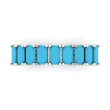 2.61 cttw Simulated Turquoise Emerald Cut White Gold Eternity Wedding Band