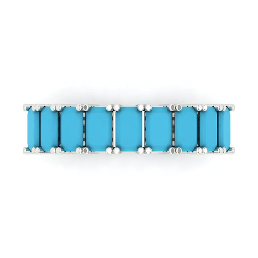 2.61 cttw Simulated Turquoise Emerald Cut White Gold Eternity Wedding Band