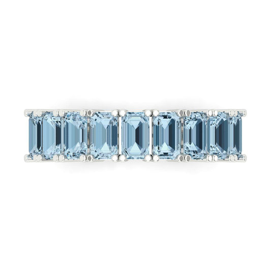 2.61 cttw Natural Aquamarine Emerald Cut White Gold Eternity Wedding Band