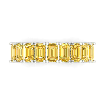 2.61 cttw Simulated Yellow Diamond Emerald Cut White Gold Eternity Wedding Band