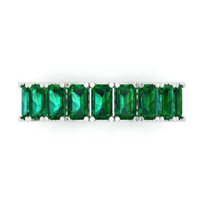 2.61 cttw Simulated Emerald Emerald Cut White Gold Eternity Wedding Band