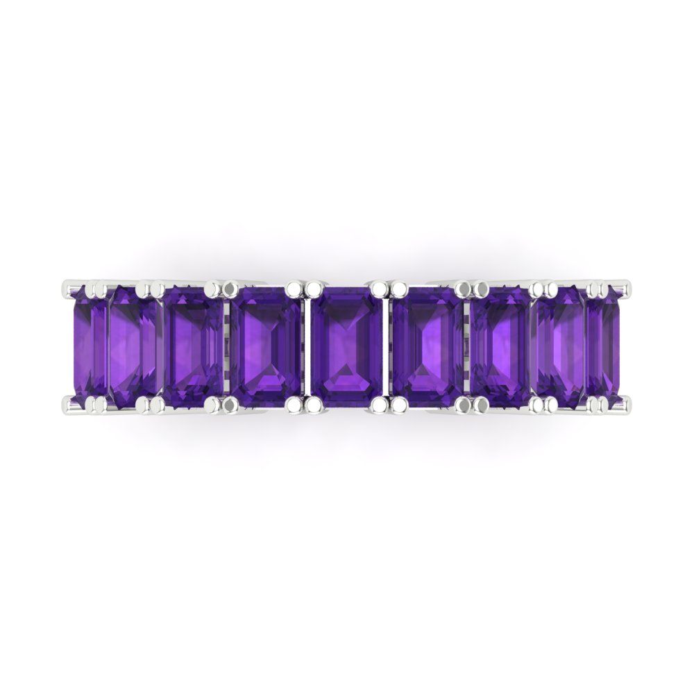 2.61 cttw Natural Amethyst Emerald Cut White Gold Eternity Wedding Band