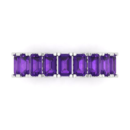 2.61 cttw Natural Amethyst Emerald Cut White Gold Eternity Wedding Band