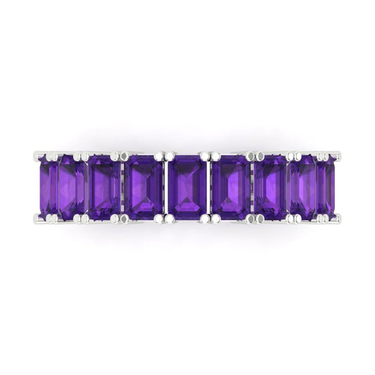 2.61 cttw Natural Amethyst Emerald Cut White Gold Eternity Wedding Band
