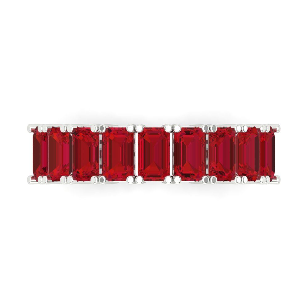 2.61 cttw Simulated Pink Tourmaline Emerald Cut White Gold Eternity Wedding Band