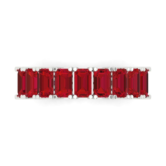 2.61 cttw Simulated Pink Tourmaline Emerald Cut White Gold Eternity Wedding Band
