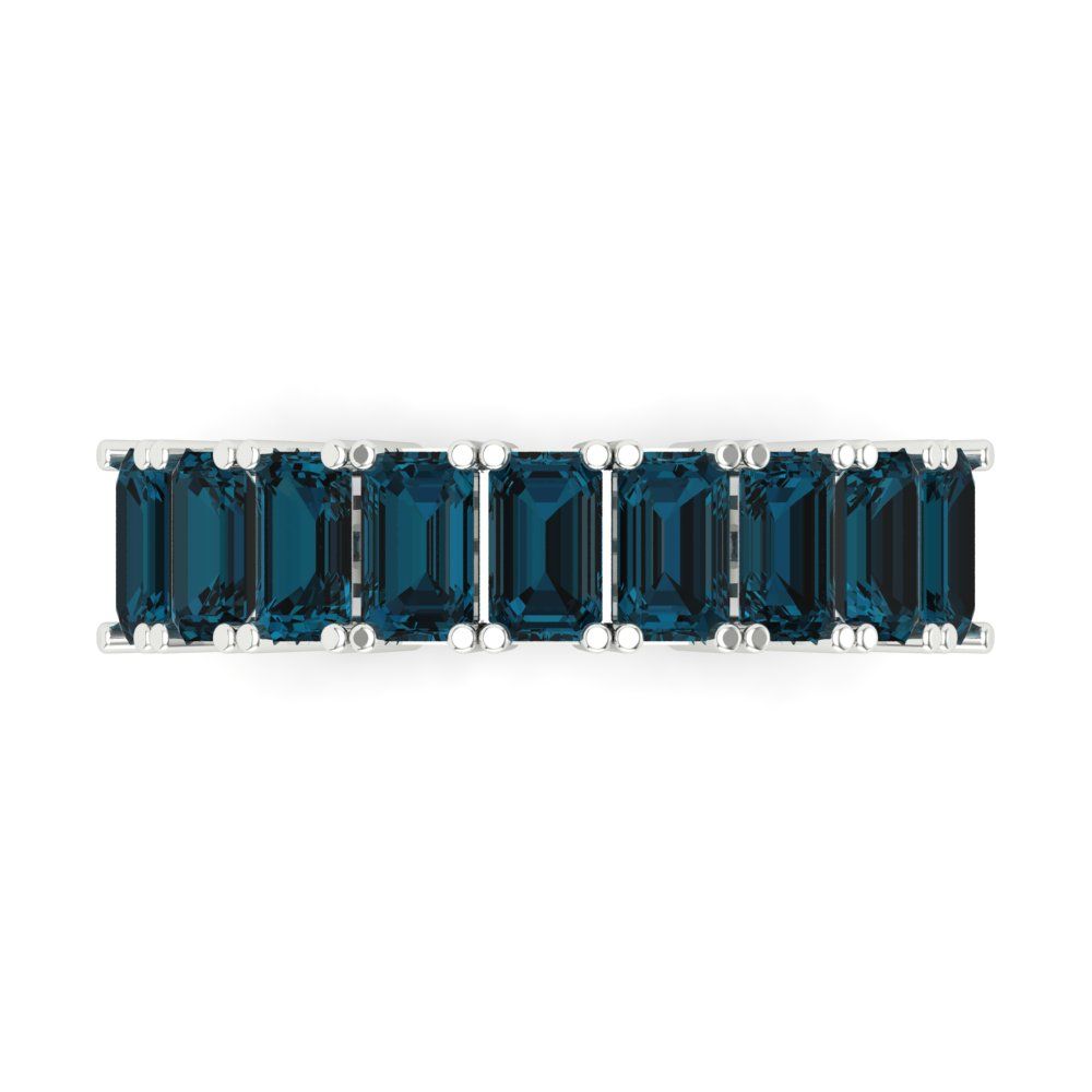 2.61 cttw Natural London Blue Topaz Emerald Cut White Gold Eternity Wedding Band