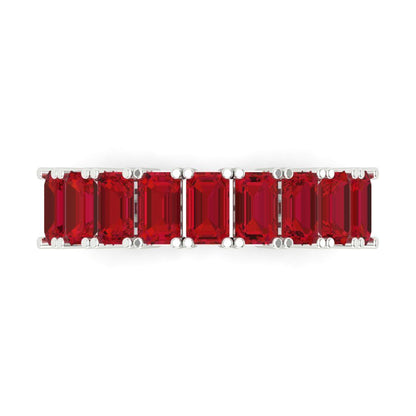 2.61 cttw Simulated Ruby Emerald Cut White Gold Eternity Wedding Band