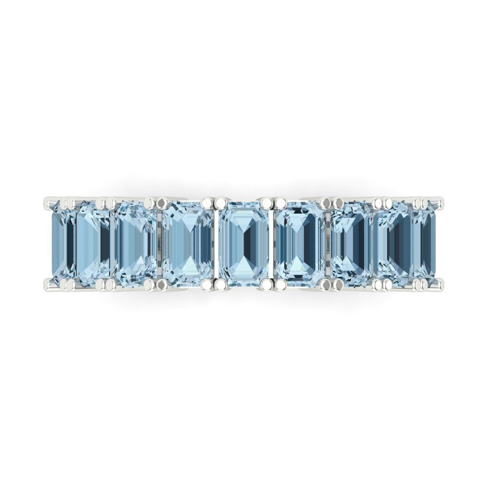 2.61 cttw Simulated Blue Diamond Emerald Cut White Gold Eternity Wedding Band