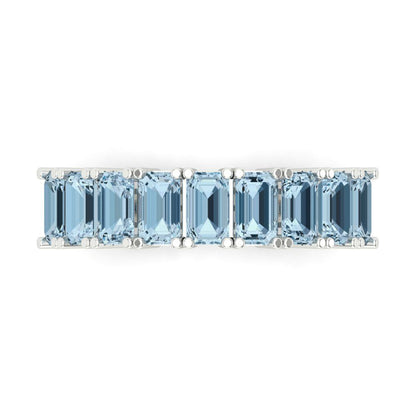 2.61 cttw Simulated Blue Diamond Emerald Cut White Gold Eternity Wedding Band