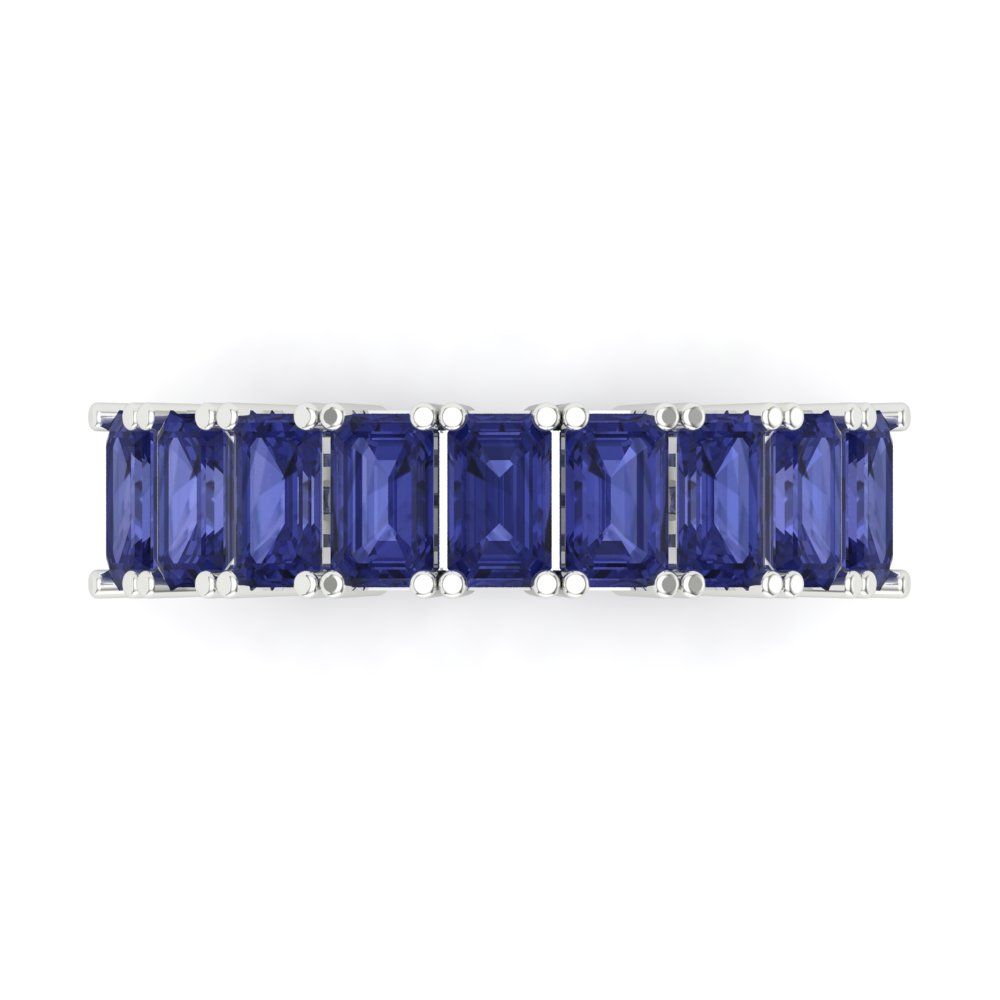 2.61 cttw Simulated Tanzanite Emerald Cut White Gold Eternity Wedding Band