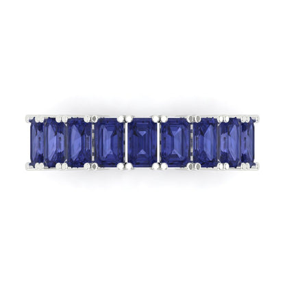 2.61 cttw Simulated Tanzanite Emerald Cut White Gold Eternity Wedding Band