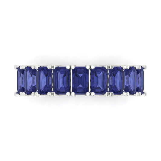2.61 cttw Simulated Tanzanite Emerald Cut White Gold Eternity Wedding Band