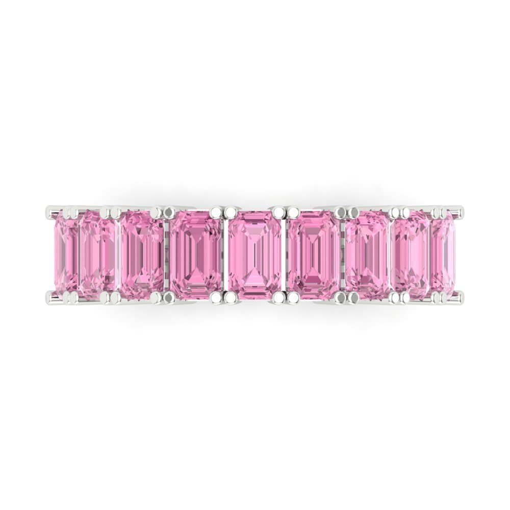 2.61 cttw Simulated Pink Diamond Emerald Cut White Gold Eternity Wedding Band
