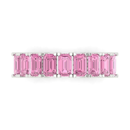 2.61 cttw Simulated Pink Diamond Emerald Cut White Gold Eternity Wedding Band