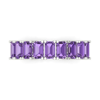 2.61 cttw Simulated Alexandrite Emerald Cut White Gold Eternity Wedding Band