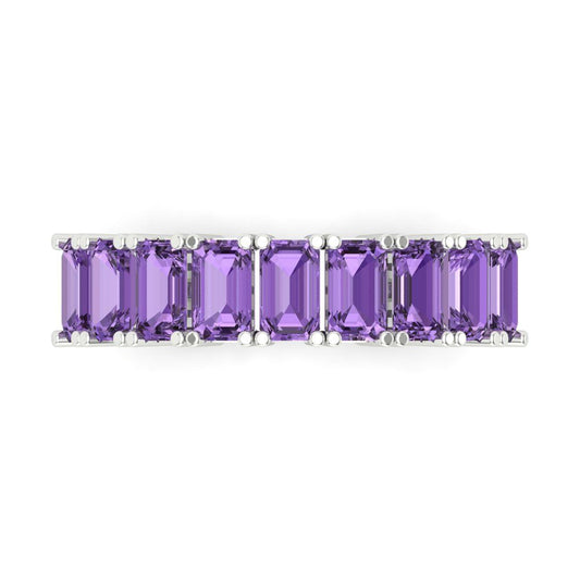 2.61 cttw Simulated Alexandrite Emerald Cut White Gold Eternity Wedding Band