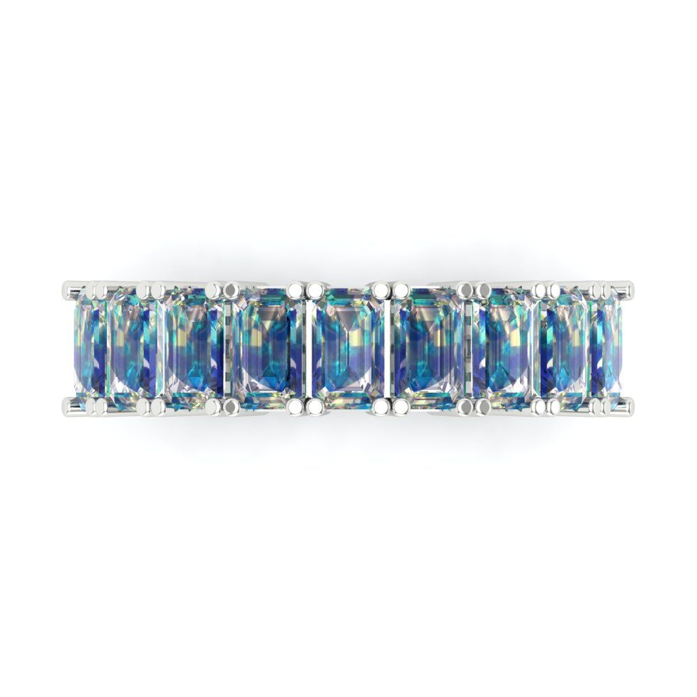 2.61 cttw Blue Moissanite Emerald Cut White Gold Eternity Wedding Band