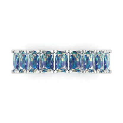 2.61 cttw Blue Moissanite Emerald Cut White Gold Eternity Wedding Band