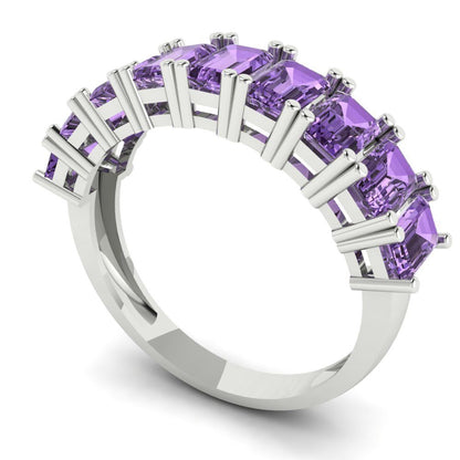 2.61 cttw Simulated Alexandrite Emerald Cut White Gold Eternity Wedding Band