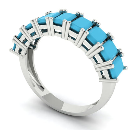 2.61 cttw Simulated Turquoise Emerald Cut White Gold Eternity Wedding Band