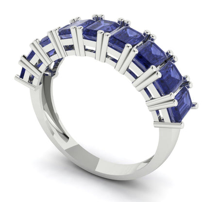 2.61 cttw Simulated Tanzanite Emerald Cut White Gold Eternity Wedding Band