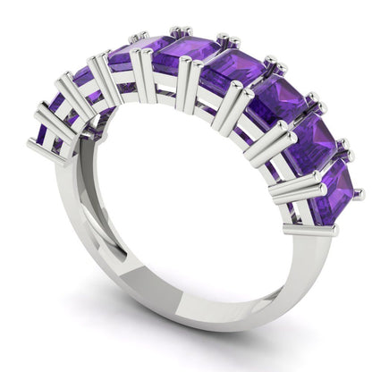 2.61 cttw Natural Amethyst Emerald Cut White Gold Eternity Wedding Band