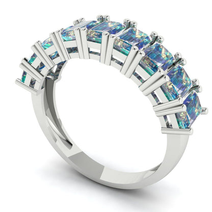 2.61 cttw Blue Moissanite Emerald Cut White Gold Eternity Wedding Band