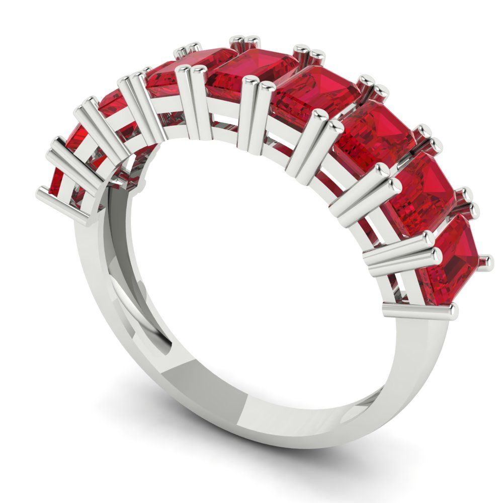 2.61 cttw Simulated Pink Tourmaline Emerald Cut White Gold Eternity Wedding Band