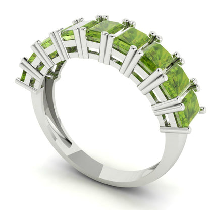 2.61 cttw Natural Peridot Emerald Cut White Gold Eternity Wedding Band