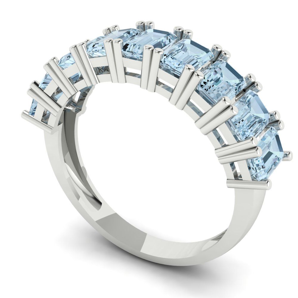 2.61 cttw Natural Swiss Blue Topaz Emerald Cut White Gold Eternity Wedding Band