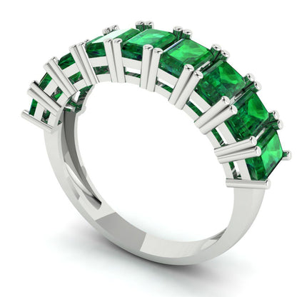 2.61 cttw Simulated Emerald Emerald Cut White Gold Eternity Wedding Band