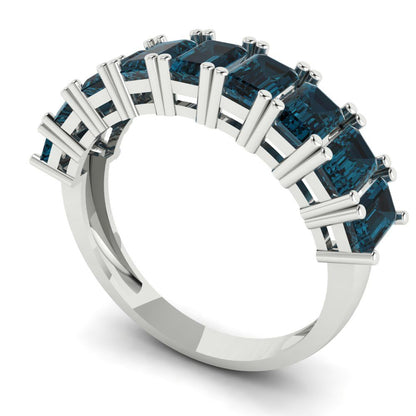 2.61 cttw Natural London Blue Topaz Emerald Cut White Gold Eternity Wedding Band
