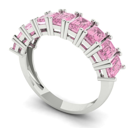 2.61 cttw Simulated Pink Diamond Emerald Cut White Gold Eternity Wedding Band