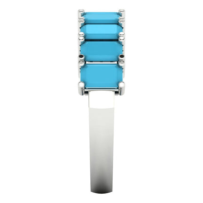 2.61 cttw Simulated Turquoise Emerald Cut White Gold Eternity Wedding Band