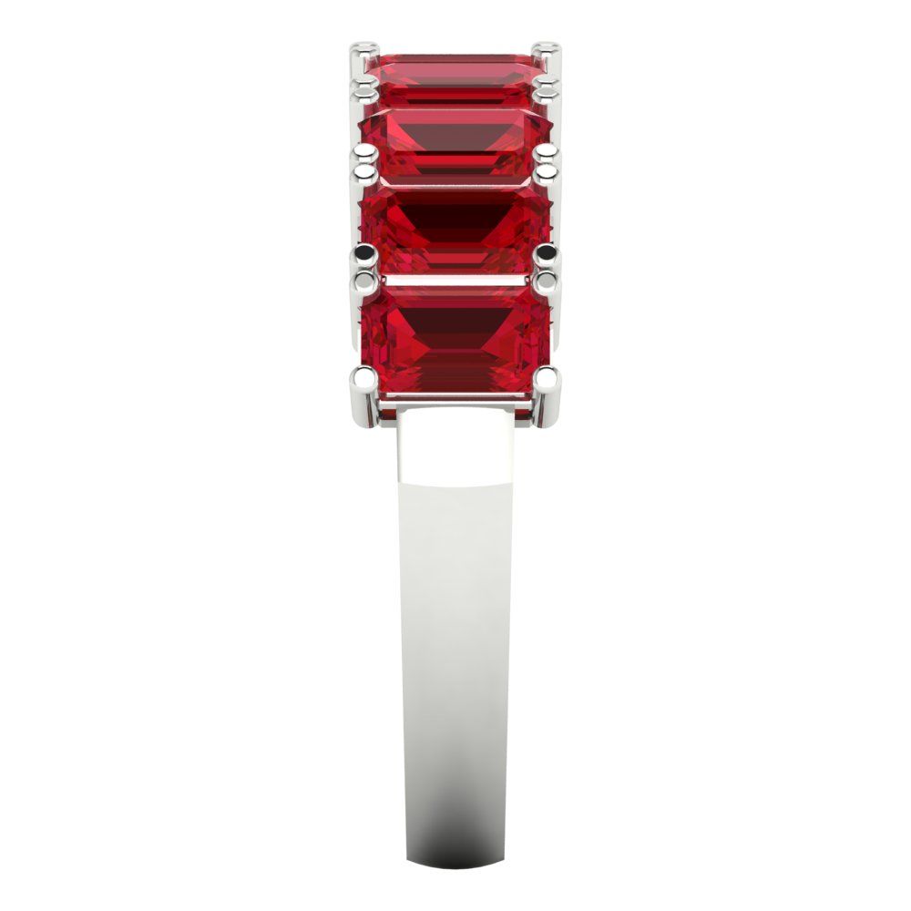 2.61 cttw Simulated Ruby Emerald Cut White Gold Eternity Wedding Band