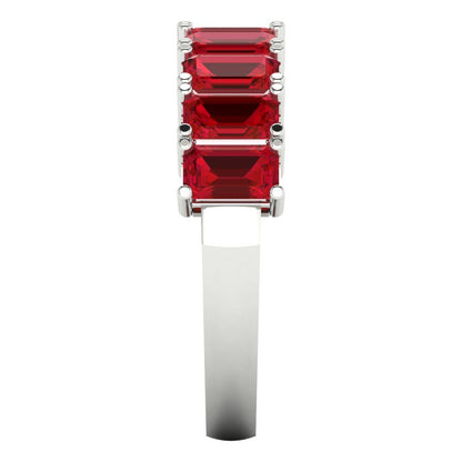 2.61 cttw Simulated Ruby Emerald Cut White Gold Eternity Wedding Band