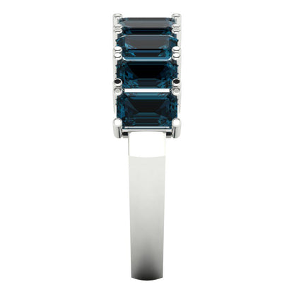 2.61 cttw Natural London Blue Topaz Emerald Cut White Gold Eternity Wedding Band