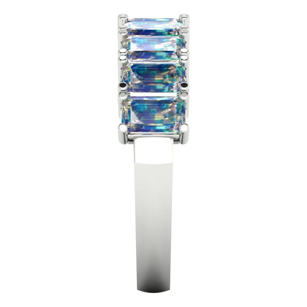 2.61 cttw Blue Moissanite Emerald Cut White Gold Eternity Wedding Band