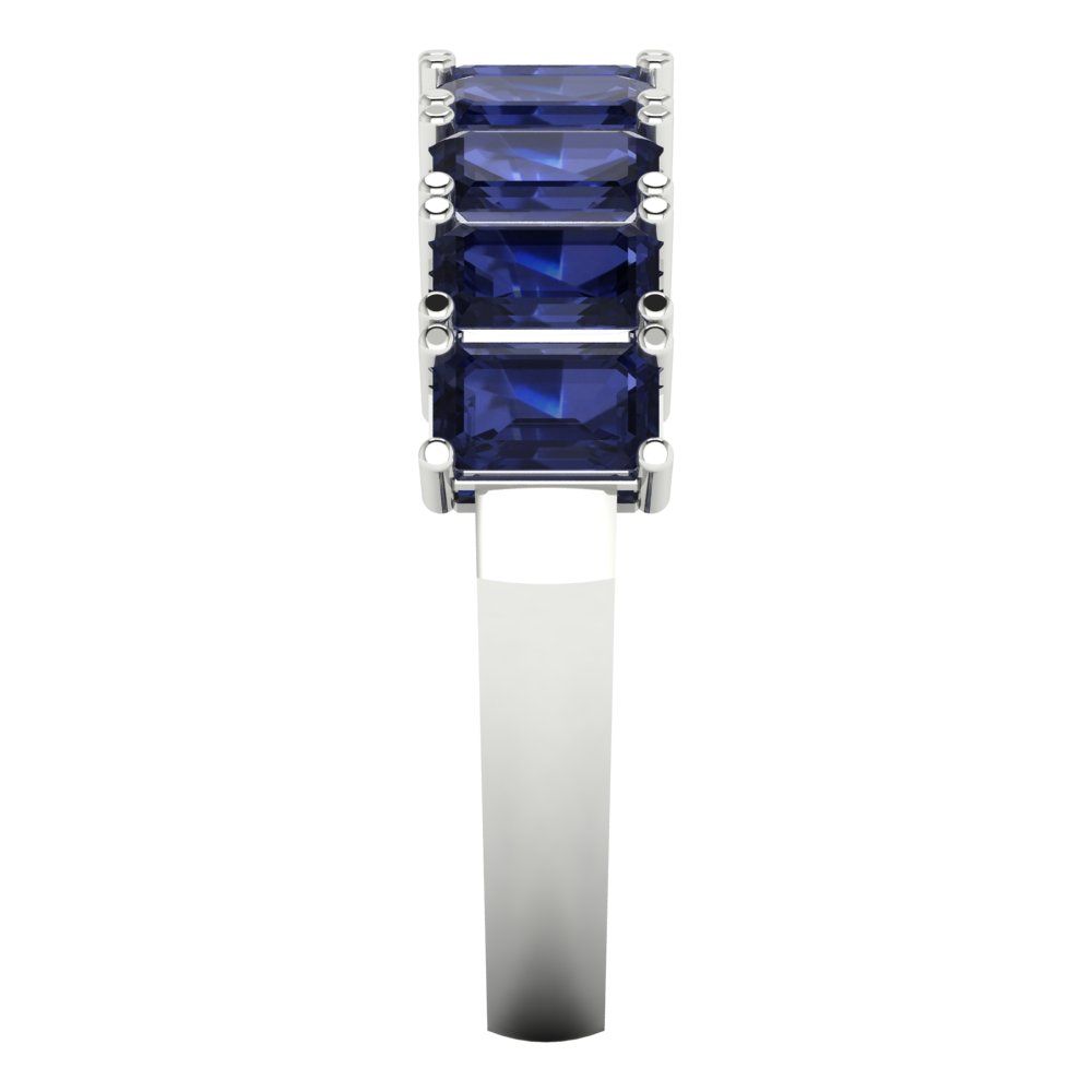2.61 cttw Simulated Blue Sapphire Emerald Cut White Gold Eternity Wedding Band