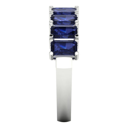 2.61 cttw Simulated Blue Sapphire Emerald Cut White Gold Eternity Wedding Band