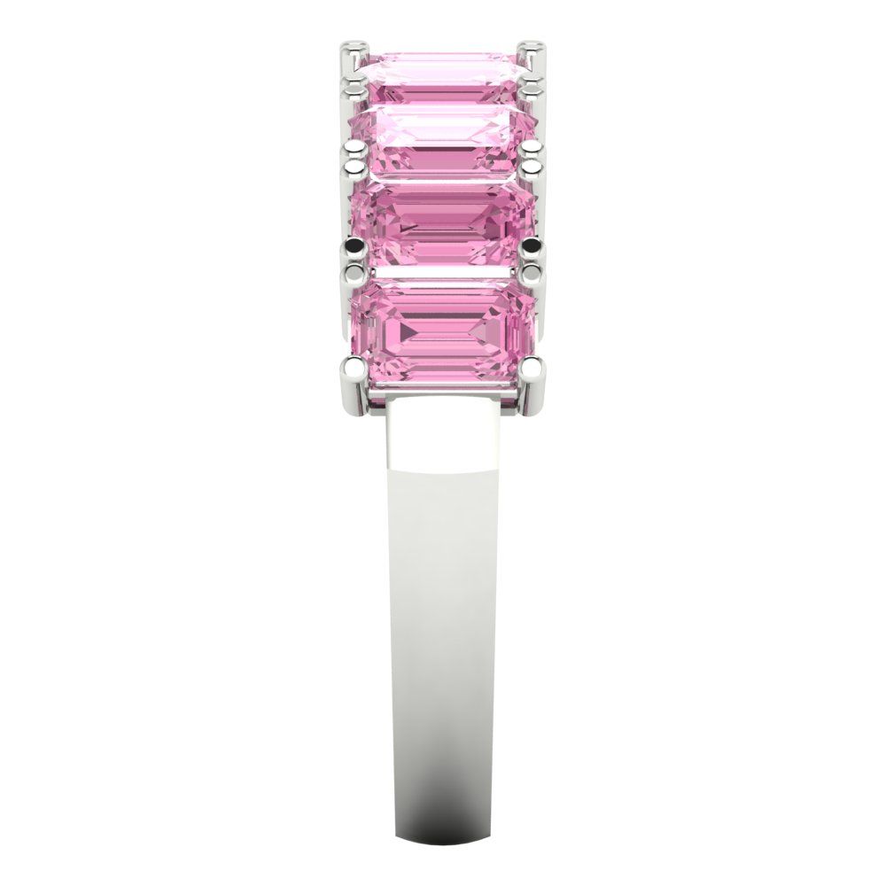 2.61 cttw Simulated Pink Diamond Emerald Cut White Gold Eternity Wedding Band