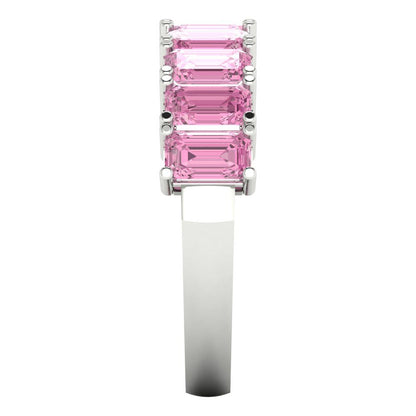 2.61 cttw Simulated Pink Diamond Emerald Cut White Gold Eternity Wedding Band
